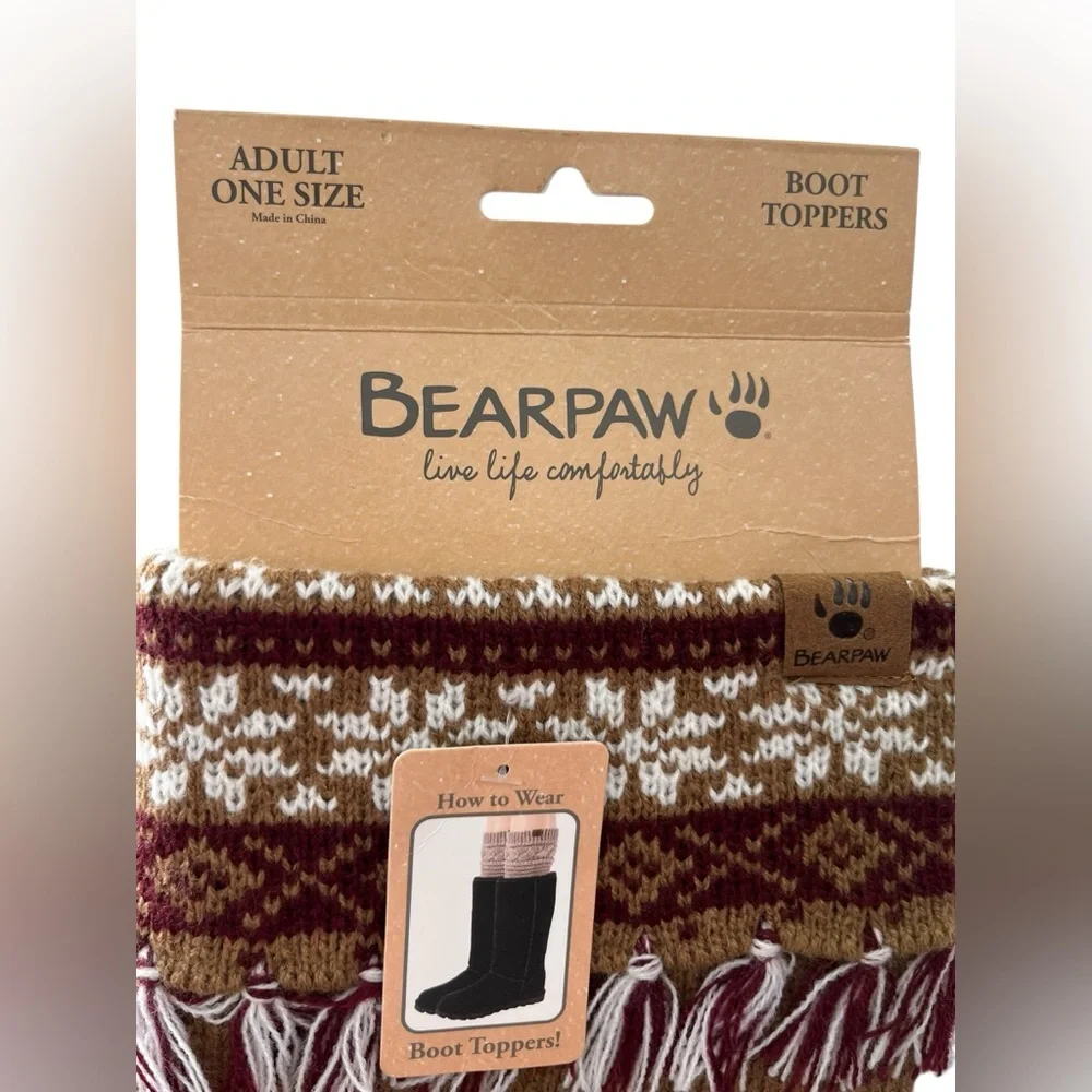 BEARPAW Fair Isle Knit Boot Toppers Fringe Winter Boot Cuffs OS NWT